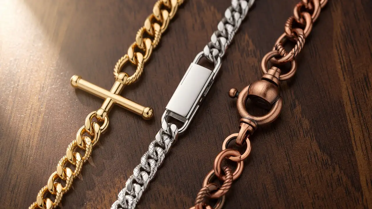 Trois types de chaînes pour montre à gousset comparées